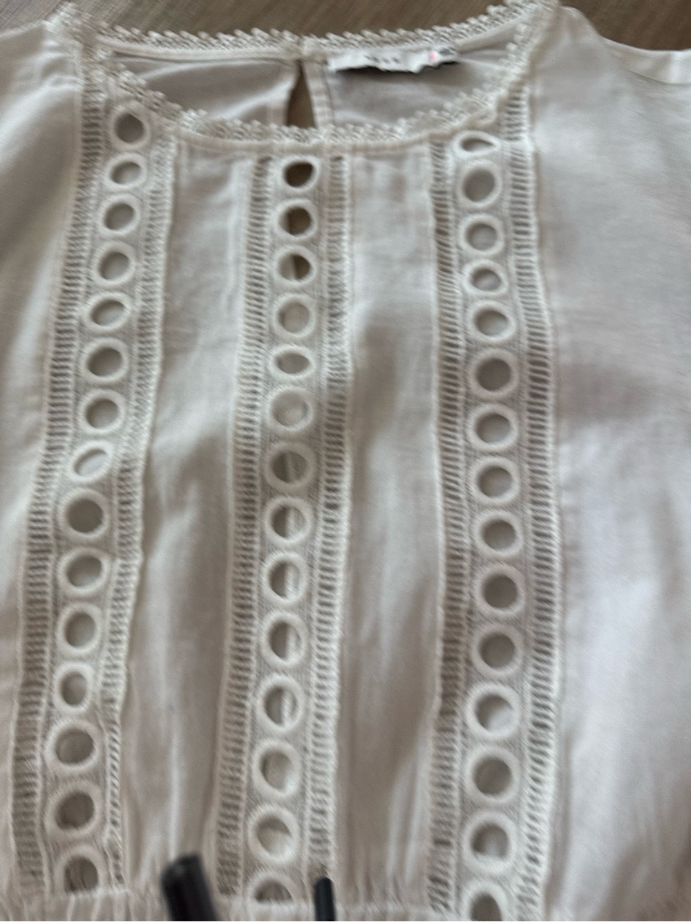 Lush White Eyelet Lace Blouse Small Boho Peasant Smocked Waist Romantic Cottage - Picture 10 of 11